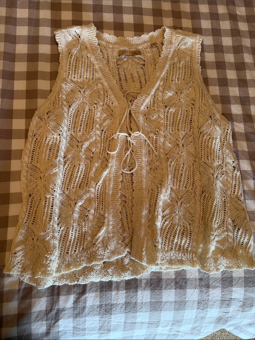 Shyanne Cream Crochet Lace-Up Knit Vest Top